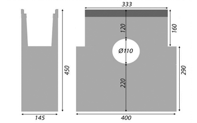Betonová vpusť B125 s litinovou mříží H160 333 x 145 x 450 mm